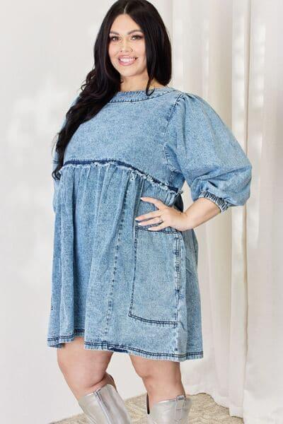 HEYSON Full Size Oversized Denim Babydoll Dress - SwagglyLife Home & Fashion