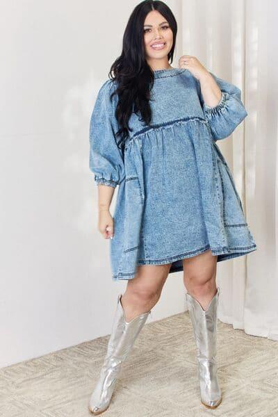 HEYSON Full Size Oversized Denim Babydoll Dress - SwagglyLife Home & Fashion