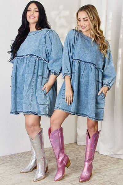 HEYSON Full Size Oversized Denim Babydoll Dress - SwagglyLife Home & Fashion