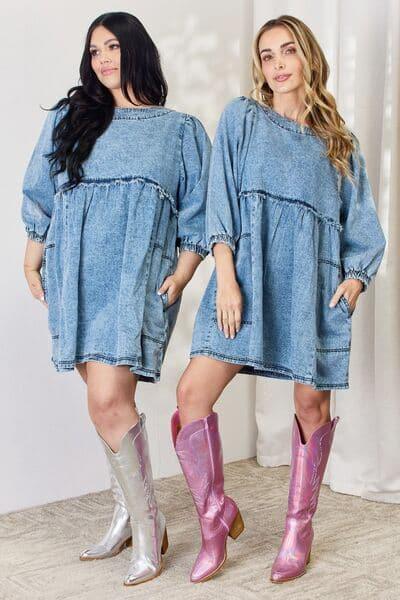 HEYSON Full Size Oversized Denim Babydoll Dress - SwagglyLife Home & Fashion