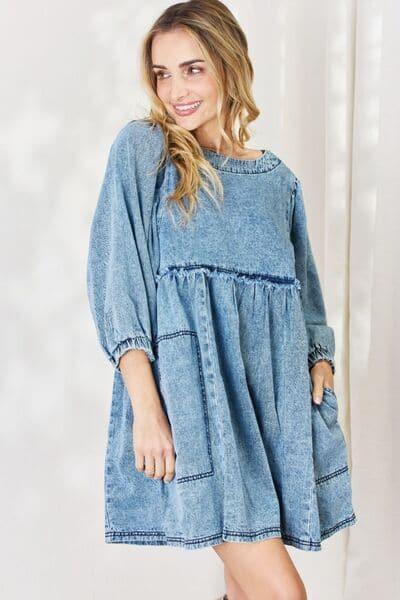 HEYSON Full Size Oversized Denim Babydoll Dress - SwagglyLife Home & Fashion