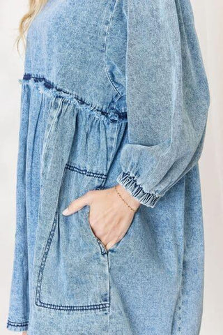 HEYSON Full Size Oversized Denim Babydoll Dress - SwagglyLife Home & Fashion