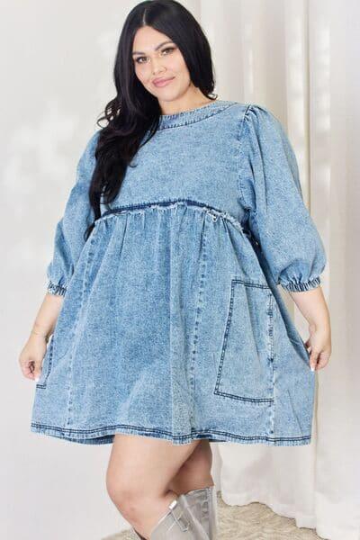 HEYSON Full Size Oversized Denim Babydoll Dress - SwagglyLife Home & Fashion