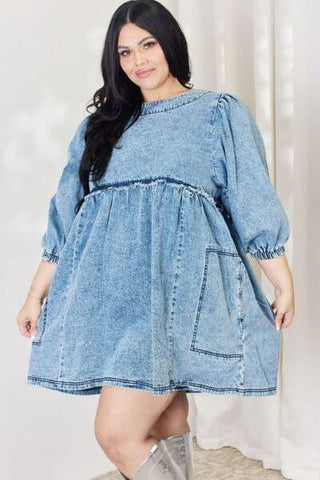 HEYSON Full Size Oversized Denim Babydoll Dress - SwagglyLife Home & Fashion