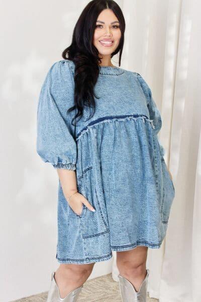 HEYSON Full Size Oversized Denim Babydoll Dress - SwagglyLife Home & Fashion