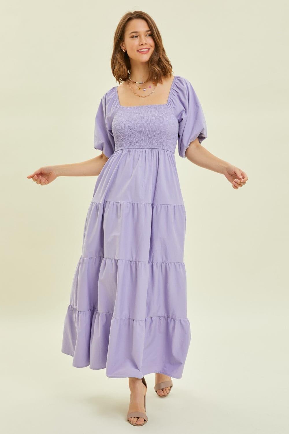 HEYSON Puff Sleeve Tiered Ruffled Poplin Dress - SwagglyLife Home & Fashion