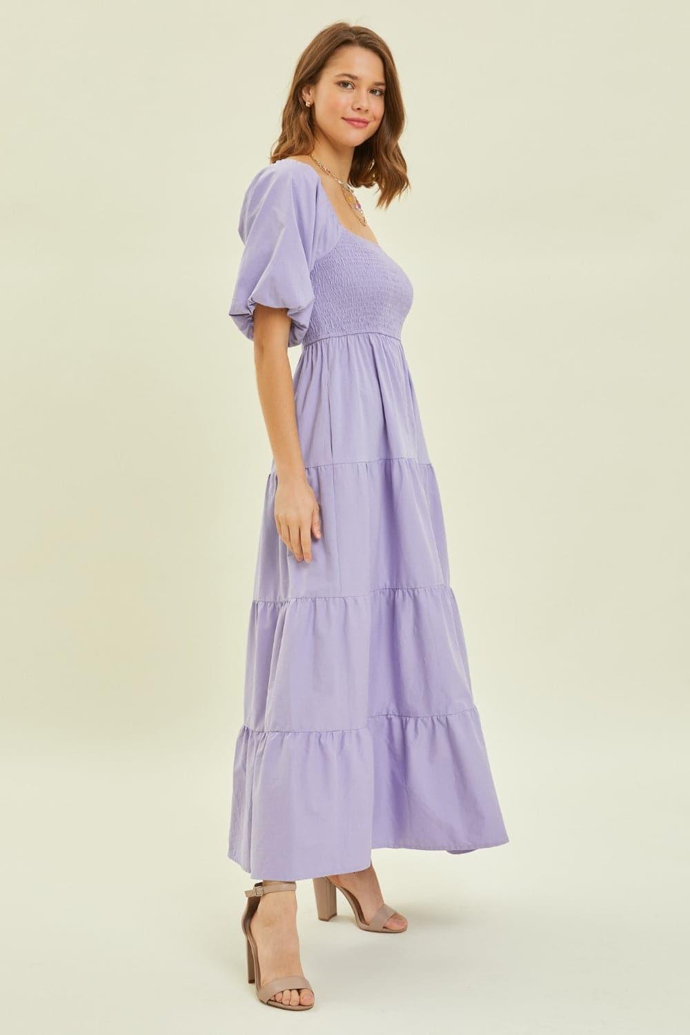 HEYSON Puff Sleeve Tiered Ruffled Poplin Dress - SwagglyLife Home & Fashion