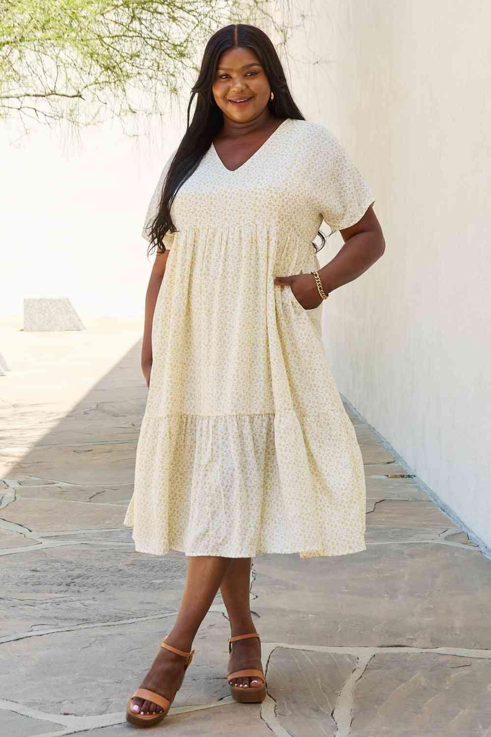 HEYSON Spring Baby Full Size Kimono Sleeve Midi Dress in Cream - SwagglyLife Home & Fashion