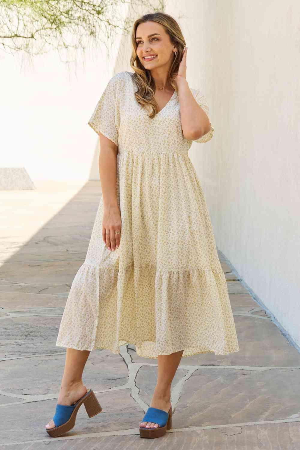 HEYSON Spring Baby Full Size Kimono Sleeve Midi Dress in Cream - SwagglyLife Home & Fashion