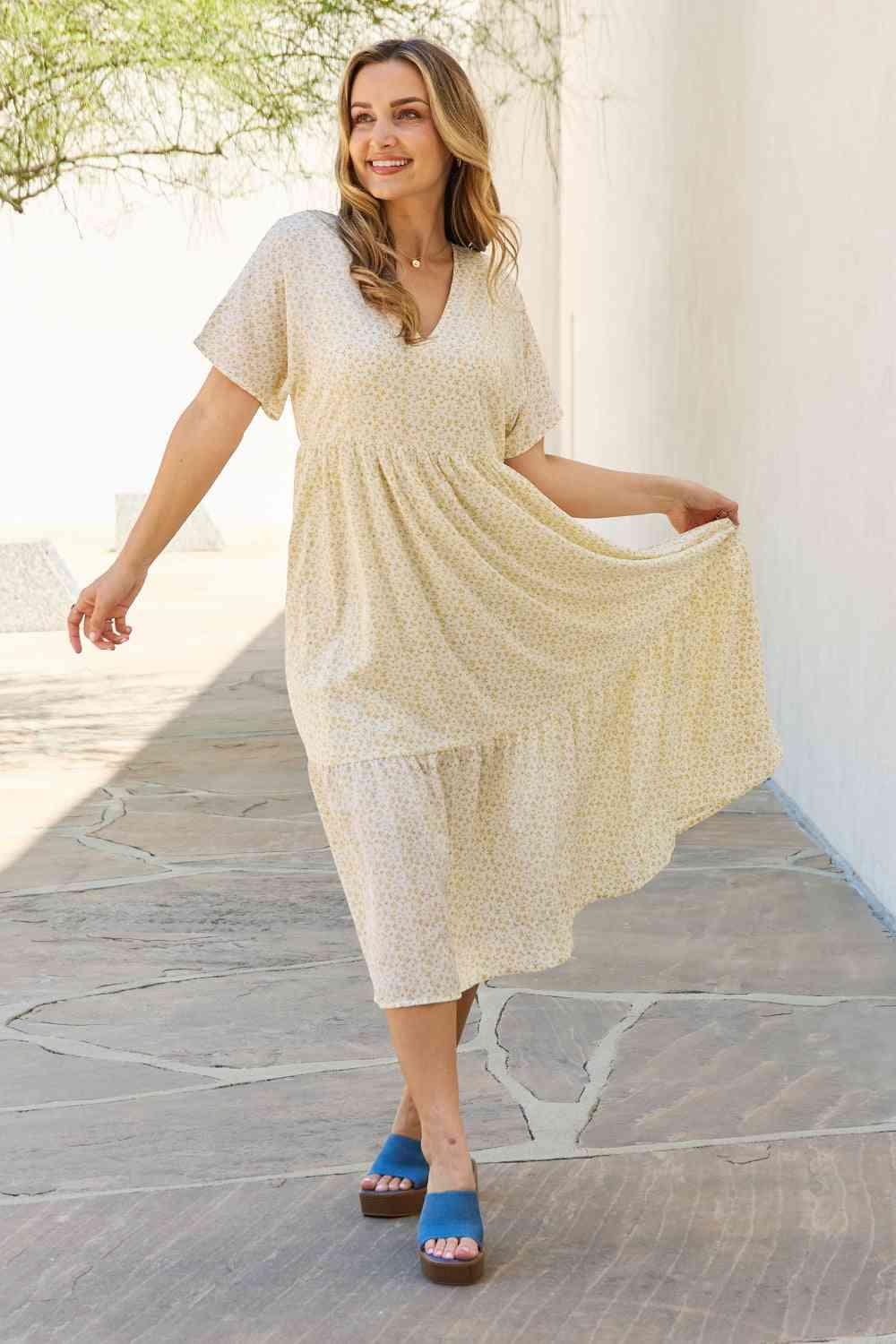 HEYSON Spring Baby Full Size Kimono Sleeve Midi Dress in Cream - SwagglyLife Home & Fashion