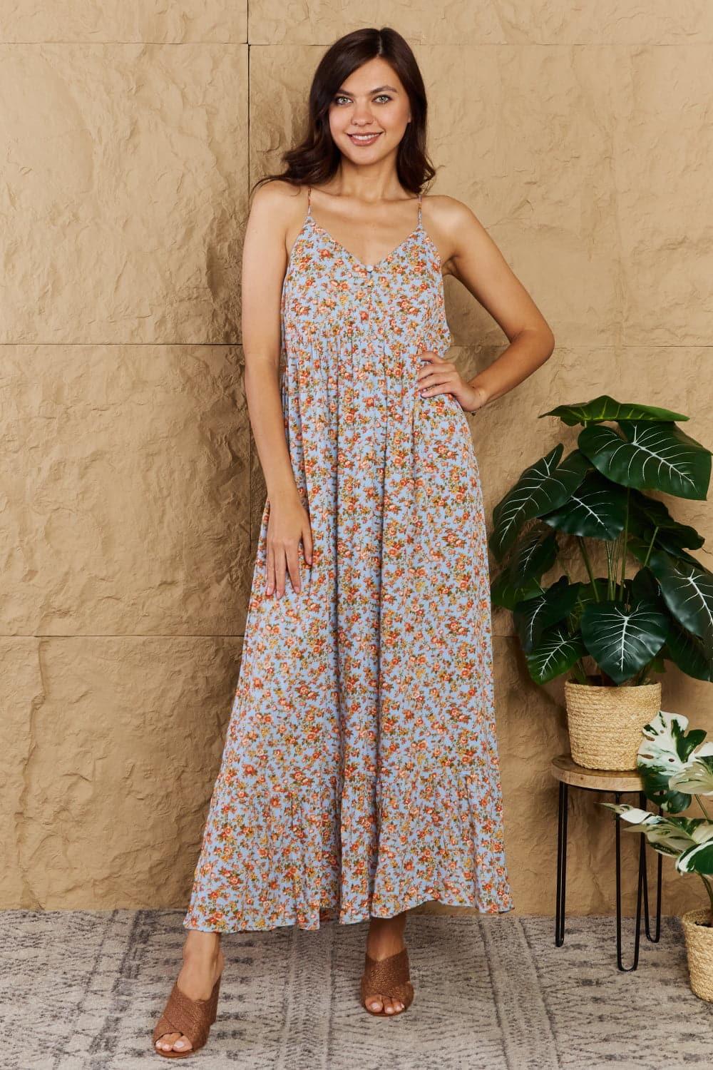 HEYSON Take Your Chances Full Size Floral Halter Neck Maxi Dress - SwagglyLife Home & Fashion