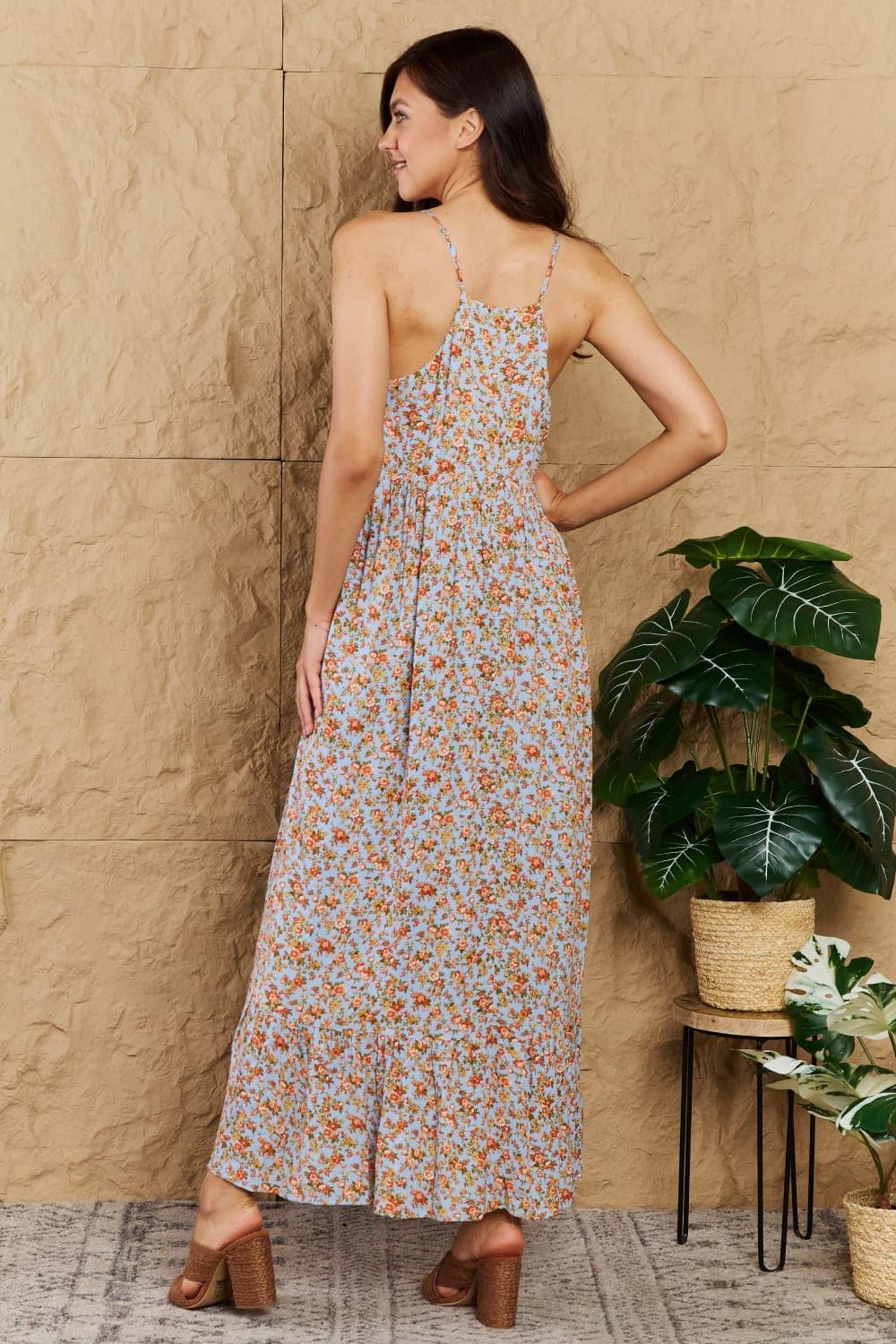 HEYSON Take Your Chances Full Size Floral Halter Neck Maxi Dress - SwagglyLife Home & Fashion