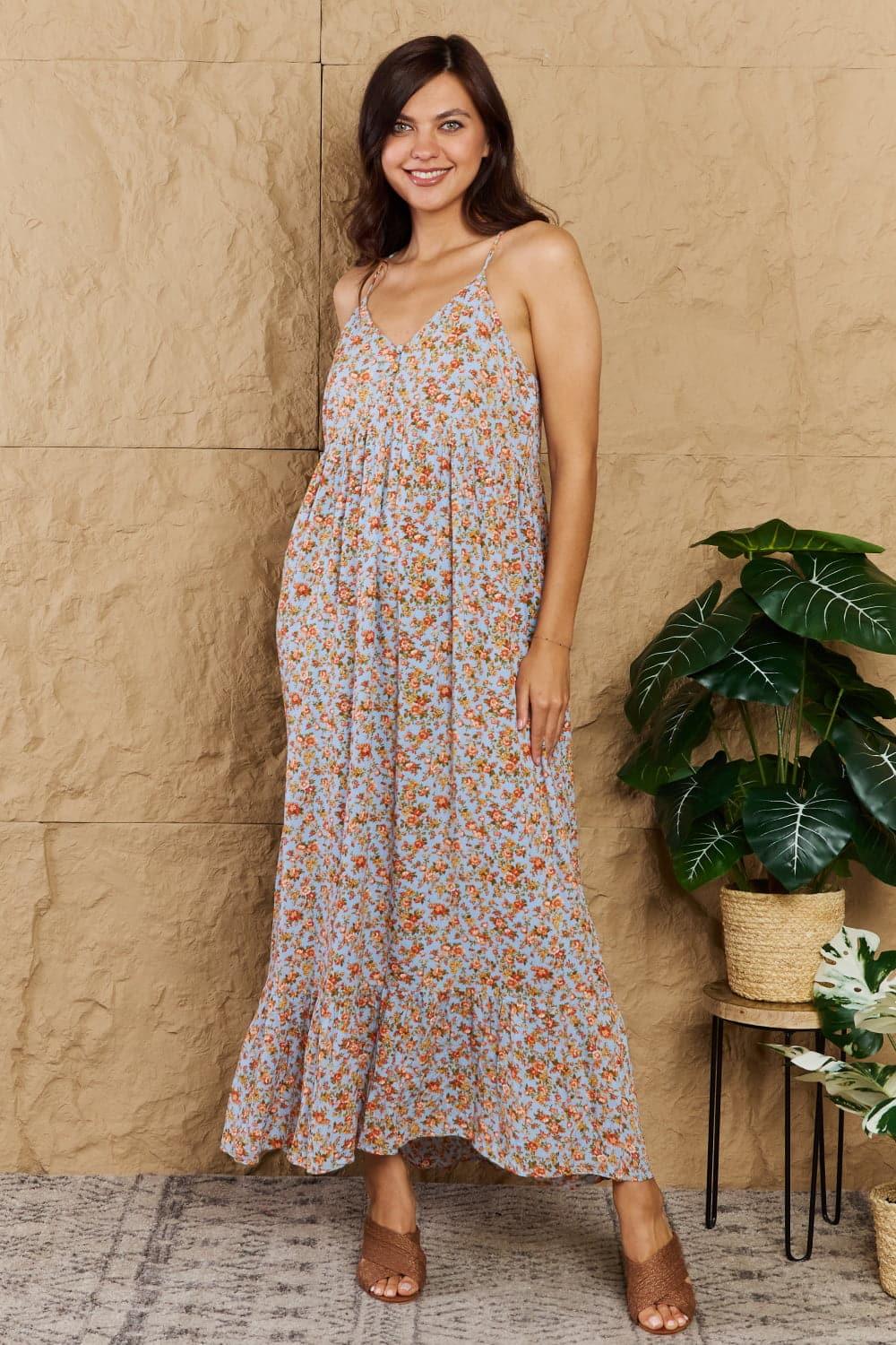 HEYSON Take Your Chances Full Size Floral Halter Neck Maxi Dress - SwagglyLife Home & Fashion