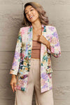 IN FULL BLOOM Printed Long Sleeve Lapel Collar Blazer - SwagglyLife Home & Fashion