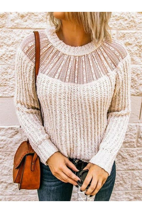 Iris Round Neck Rib-Knit Sweater - SwagglyLife Home & Fashion