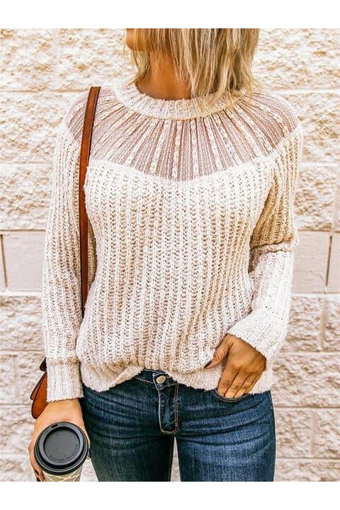 Iris Round Neck Rib-Knit Sweater - SwagglyLife Home & Fashion