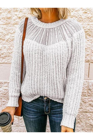 Iris Round Neck Rib-Knit Sweater - SwagglyLife Home & Fashion