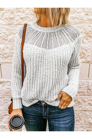 Iris Round Neck Rib-Knit Sweater - SwagglyLife Home & Fashion