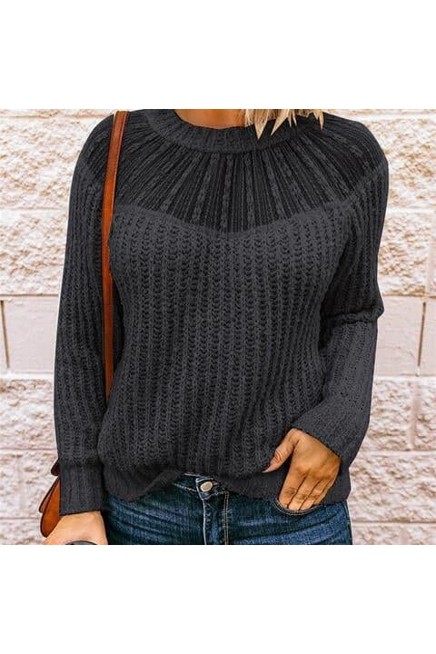 Iris Round Neck Rib-Knit Sweater - SwagglyLife Home & Fashion