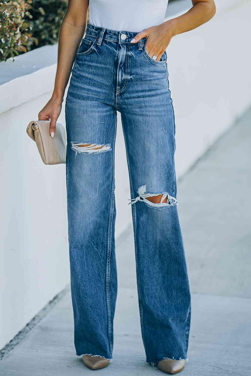 Isla High-Rise Distressed Raw Hem Jeans - SwagglyLife Home & Fashion