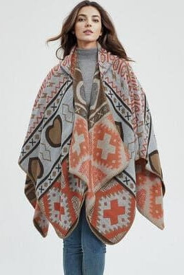 Jacquard Pattern Hooded Shawl - SwagglyLife Home & Fashion