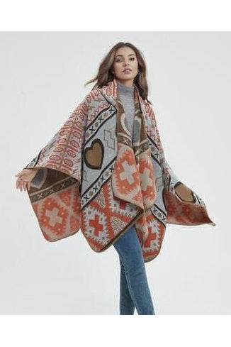 Jacquard Pattern Hooded Shawl - SwagglyLife Home & Fashion