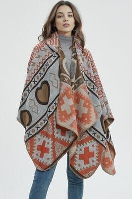 Jacquard Pattern Hooded Shawl - SwagglyLife Home & Fashion