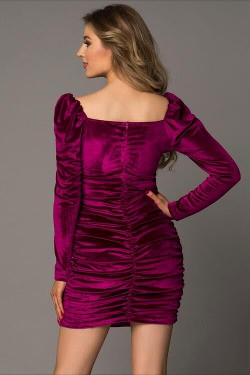 Johanna Sweetheart Neck Ruched Long Sleeve Dress - SwagglyLife Home & Fashion