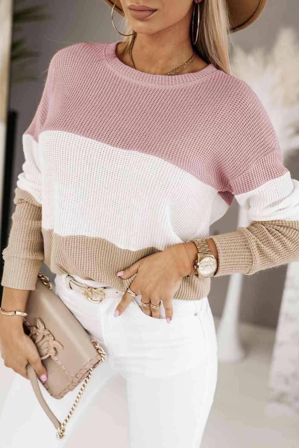 Jordyn Color Block Dropped Shoulder Blouse - SwagglyLife Home & Fashion