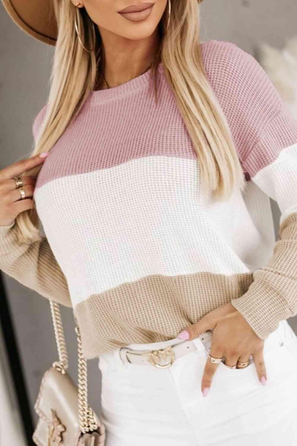 Jordyn Color Block Dropped Shoulder Blouse - SwagglyLife Home & Fashion