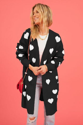 Josie Heart Graphic Open Front Cardigan with Pockets - SwagglyLife Home & Fashion