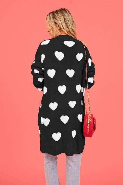 Josie Heart Graphic Open Front Cardigan with Pockets - SwagglyLife Home & Fashion