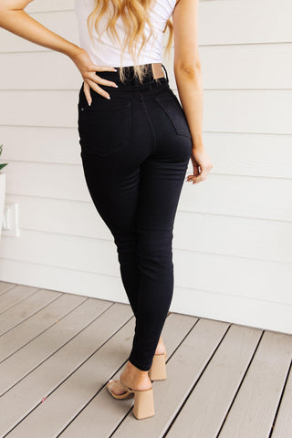 JUDY BLUE Audrey High Rise Control Top Classic Skinny Jeans in Black - SwagglyLife Home & Fashion