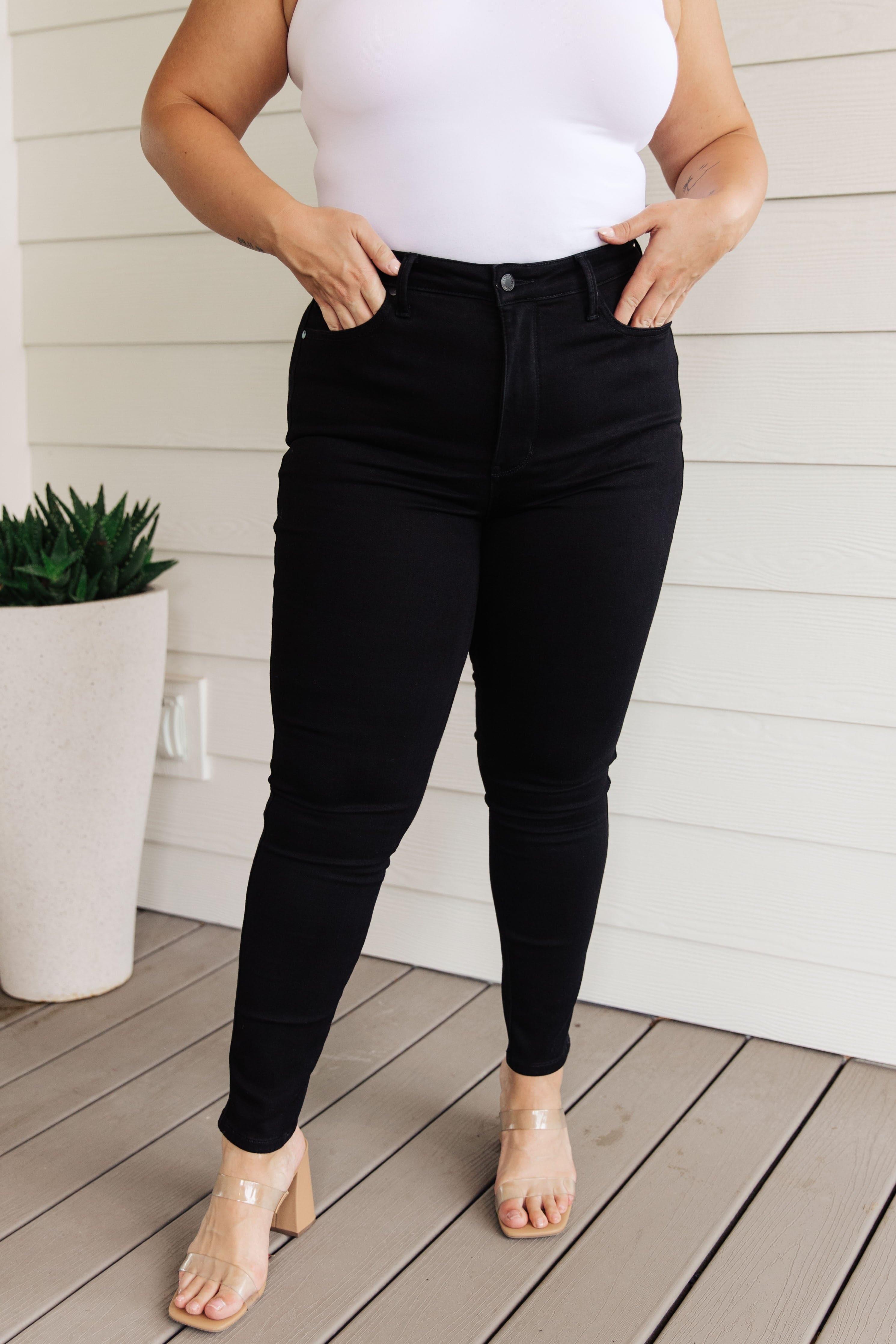 JUDY BLUE Audrey High Rise Control Top Classic Skinny Jeans in Black - SwagglyLife Home & Fashion