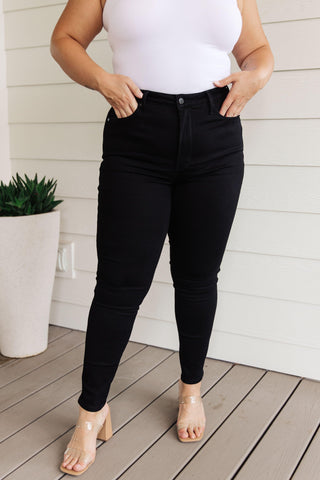 JUDY BLUE Audrey High Rise Control Top Classic Skinny Jeans in Black - SwagglyLife Home & Fashion