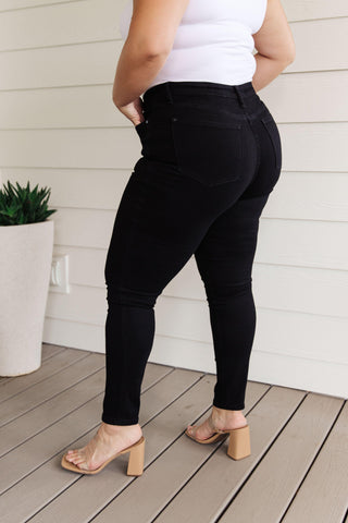 JUDY BLUE Audrey High Rise Control Top Classic Skinny Jeans in Black - SwagglyLife Home & Fashion