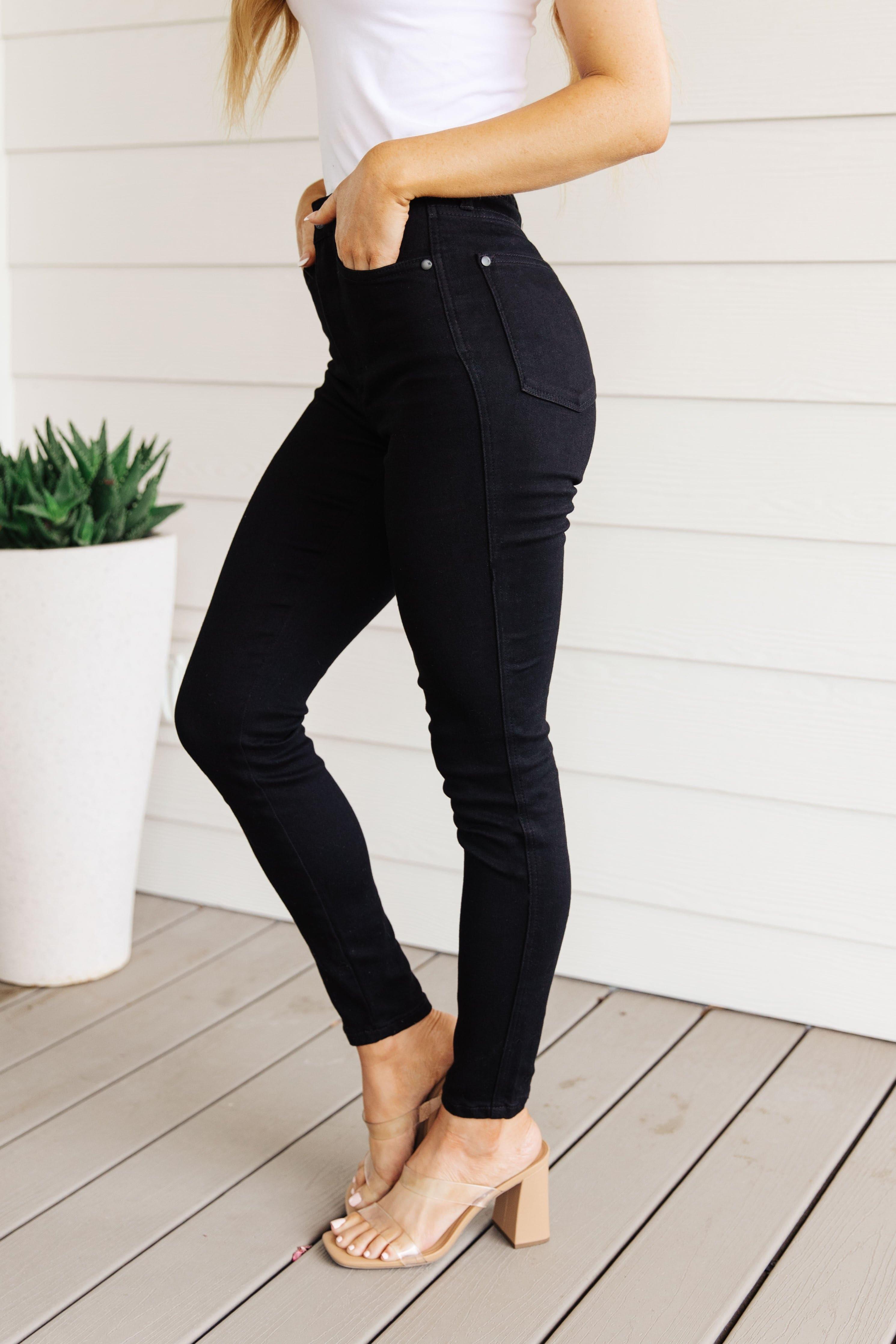 JUDY BLUE Audrey High Rise Control Top Classic Skinny Jeans in Black - SwagglyLife Home & Fashion