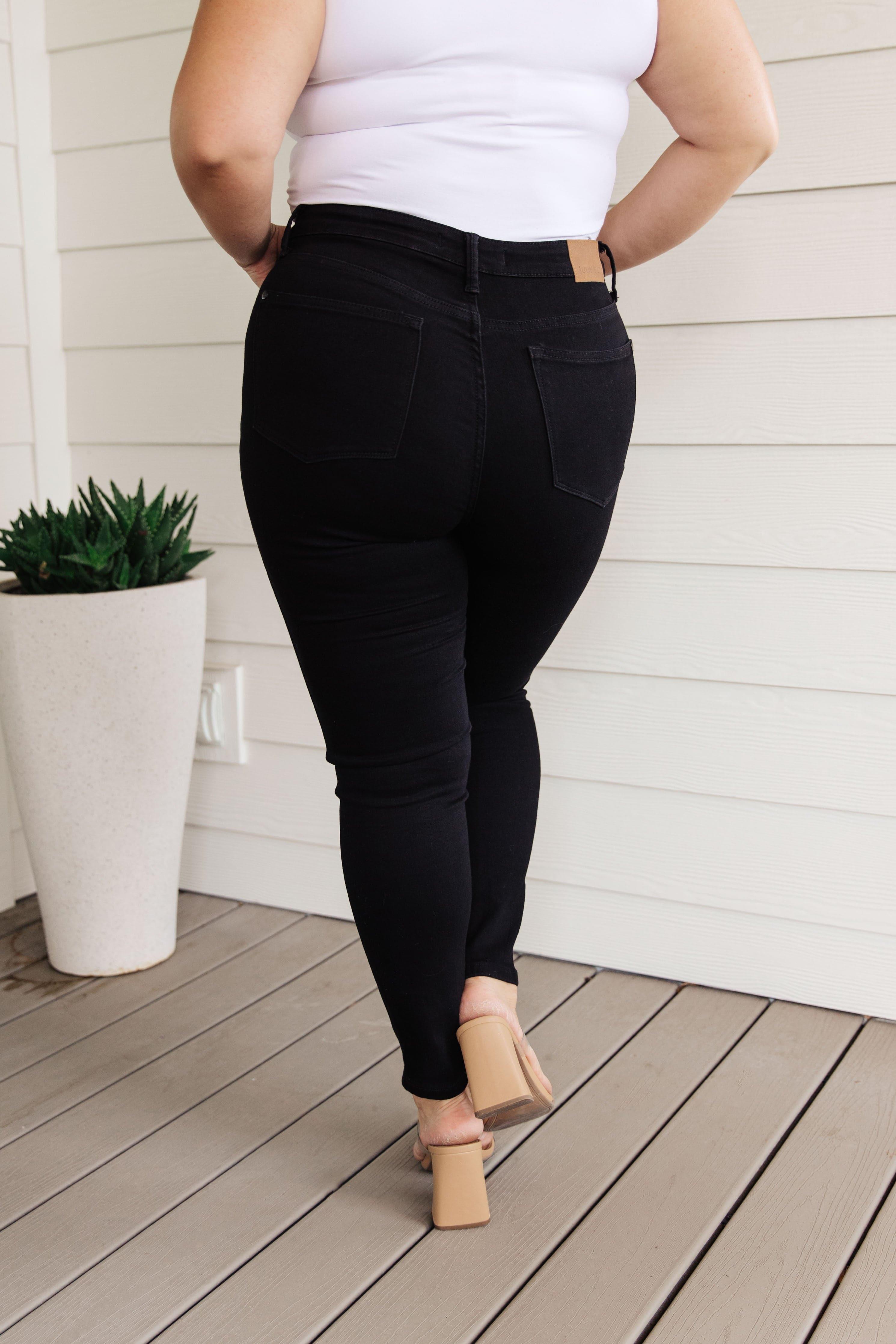 JUDY BLUE Audrey High Rise Control Top Classic Skinny Jeans in Black - SwagglyLife Home & Fashion