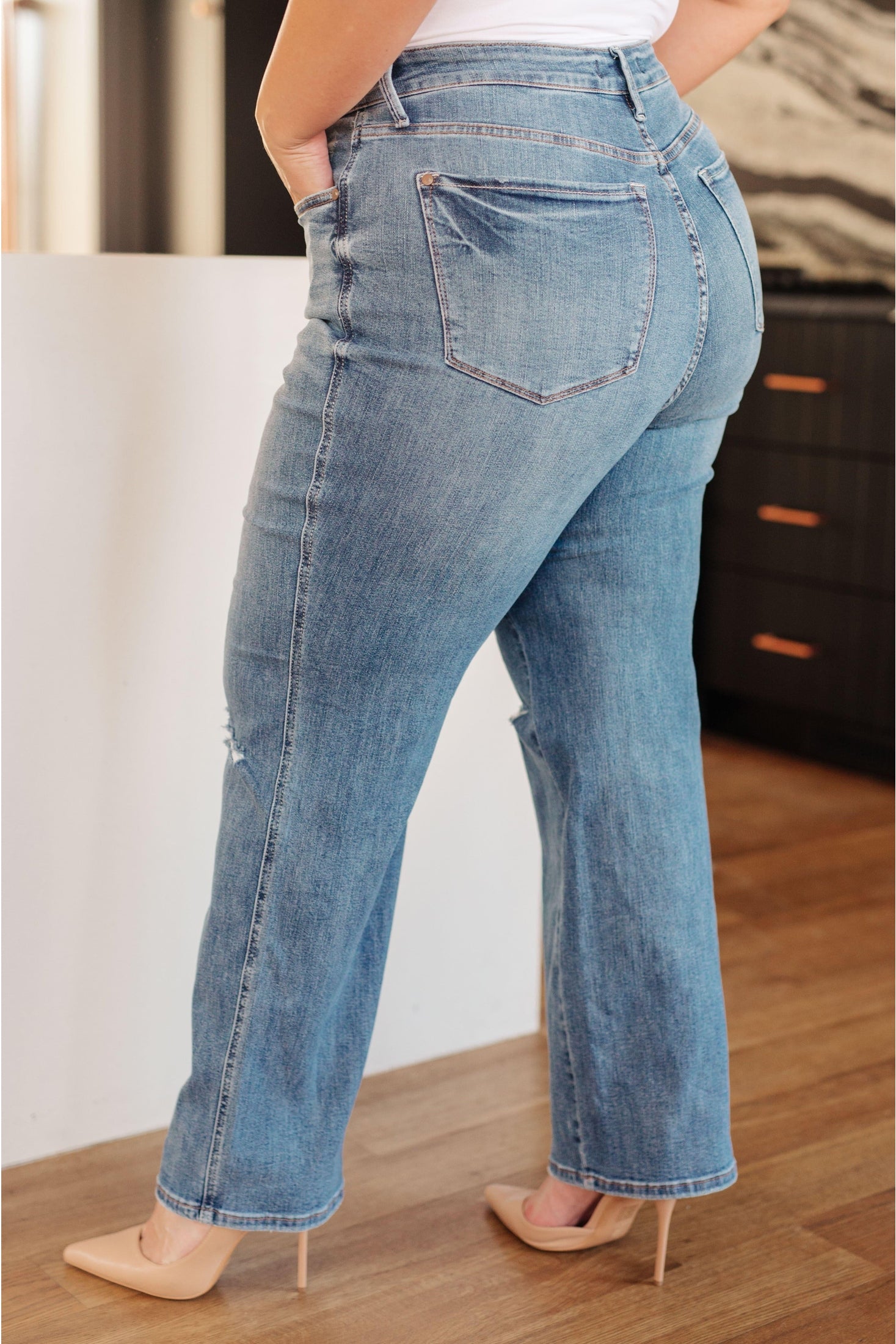 Judy Blue Bree High Rise Control Top Distressed Straight Jeans - SwagglyLife Home & Fashion