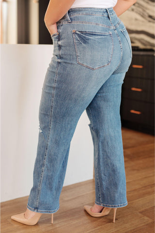 Judy Blue Bree High Rise Control Top Distressed Straight Jeans - SwagglyLife Home & Fashion