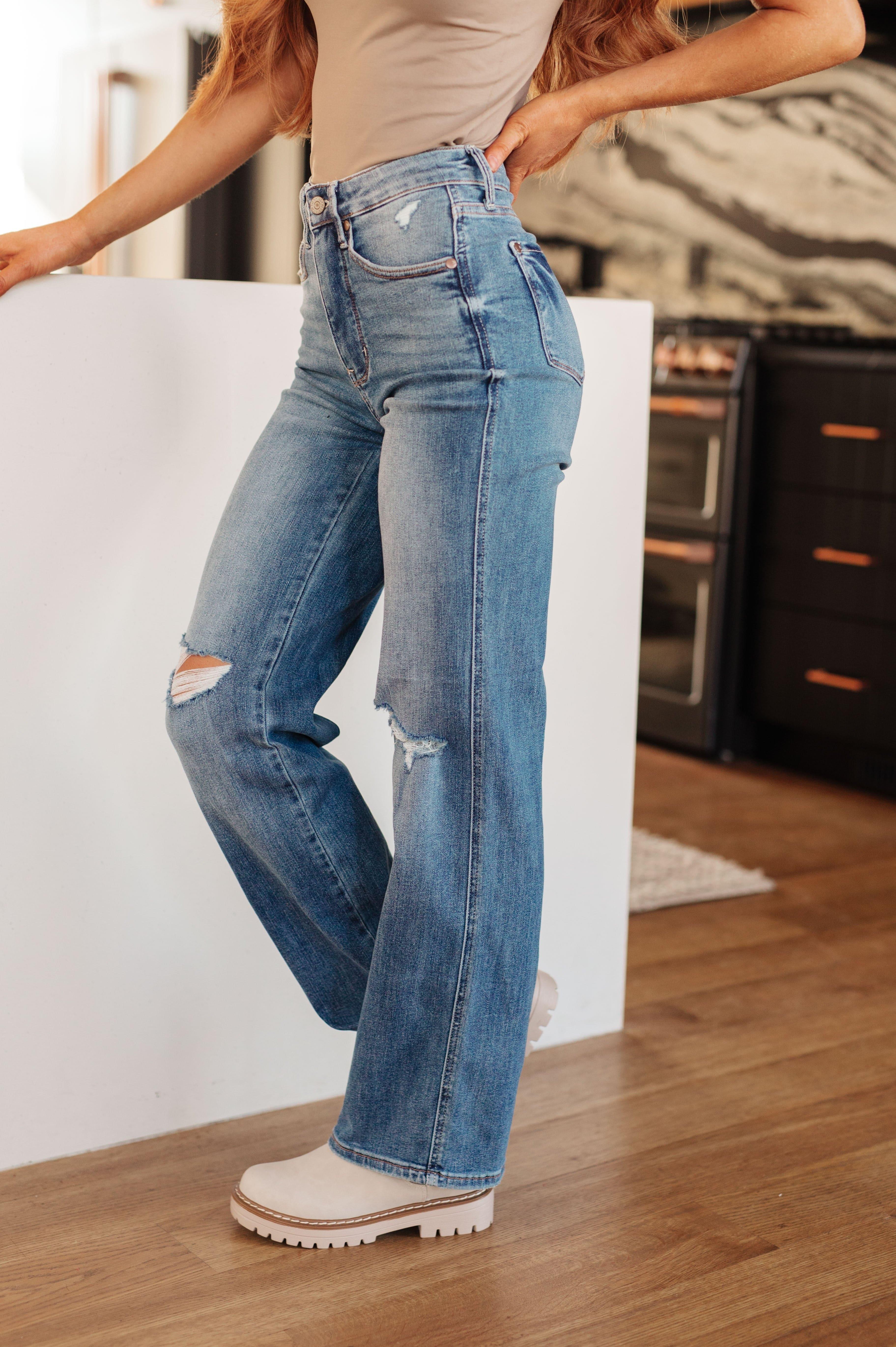 Judy Blue Bree High Rise Control Top Distressed Straight Jeans - SwagglyLife Home & Fashion