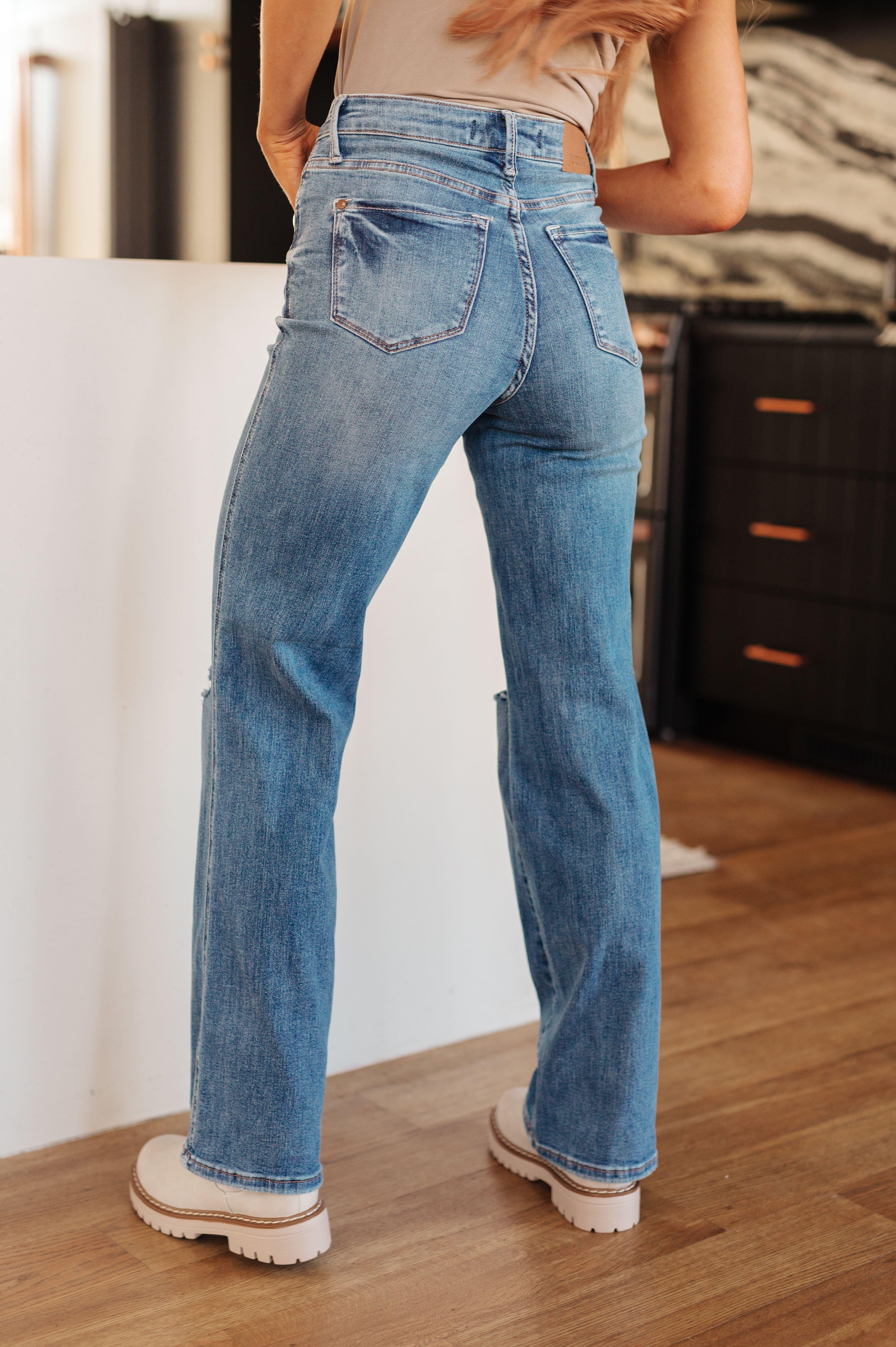 Judy Blue Bree High Rise Control Top Distressed Straight Jeans - SwagglyLife Home & Fashion
