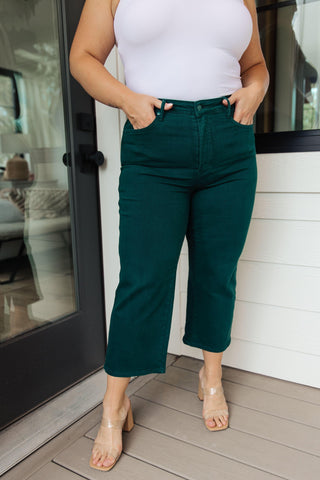 Briar High Rise Control Top Wide Leg Crop Jeans in Teal - SwagglyLife Home & Fashion