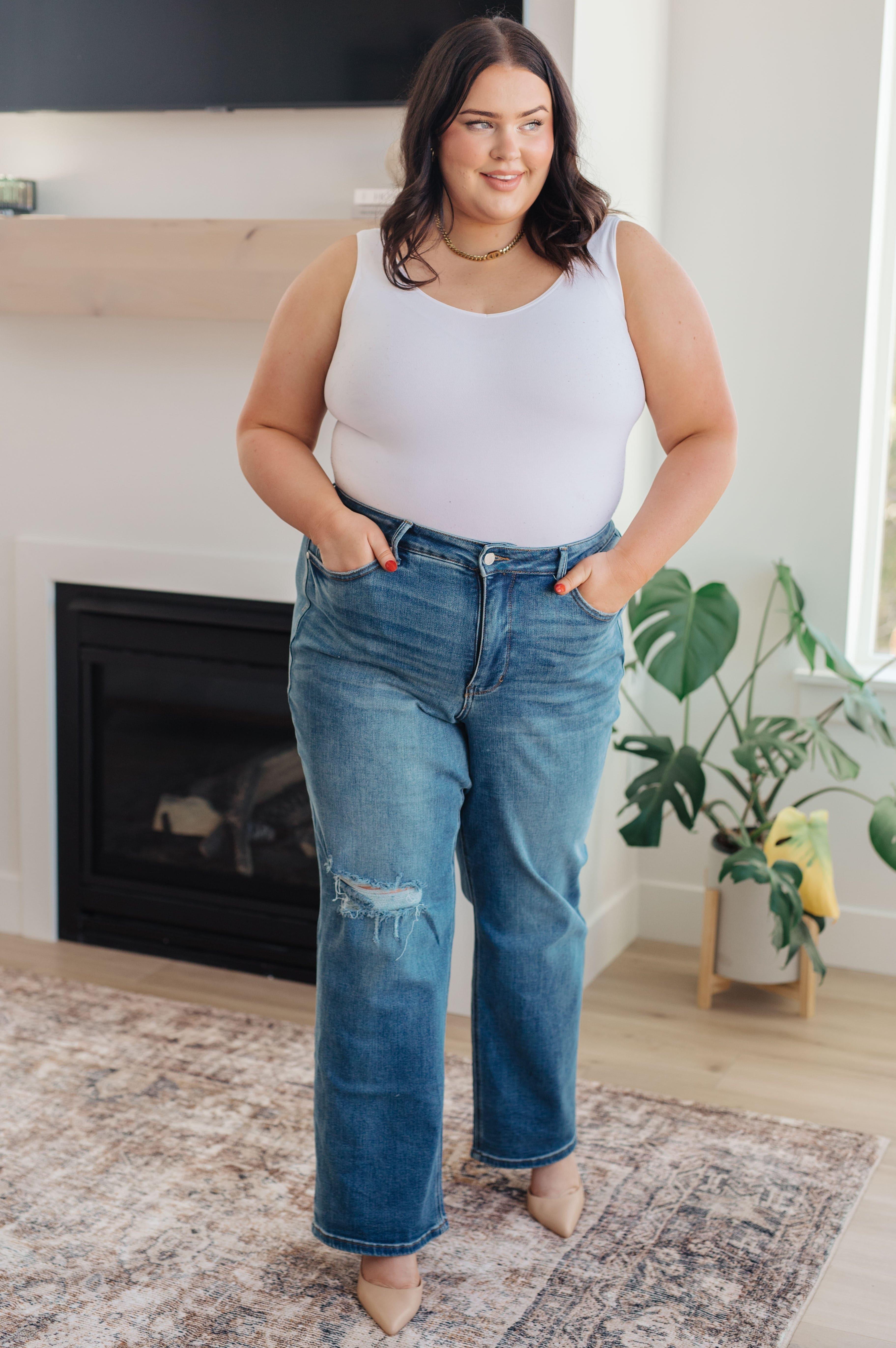 Judy Blue Carrie High Rise Control Top 90's Straight Jeans - SwagglyLife Home & Fashion