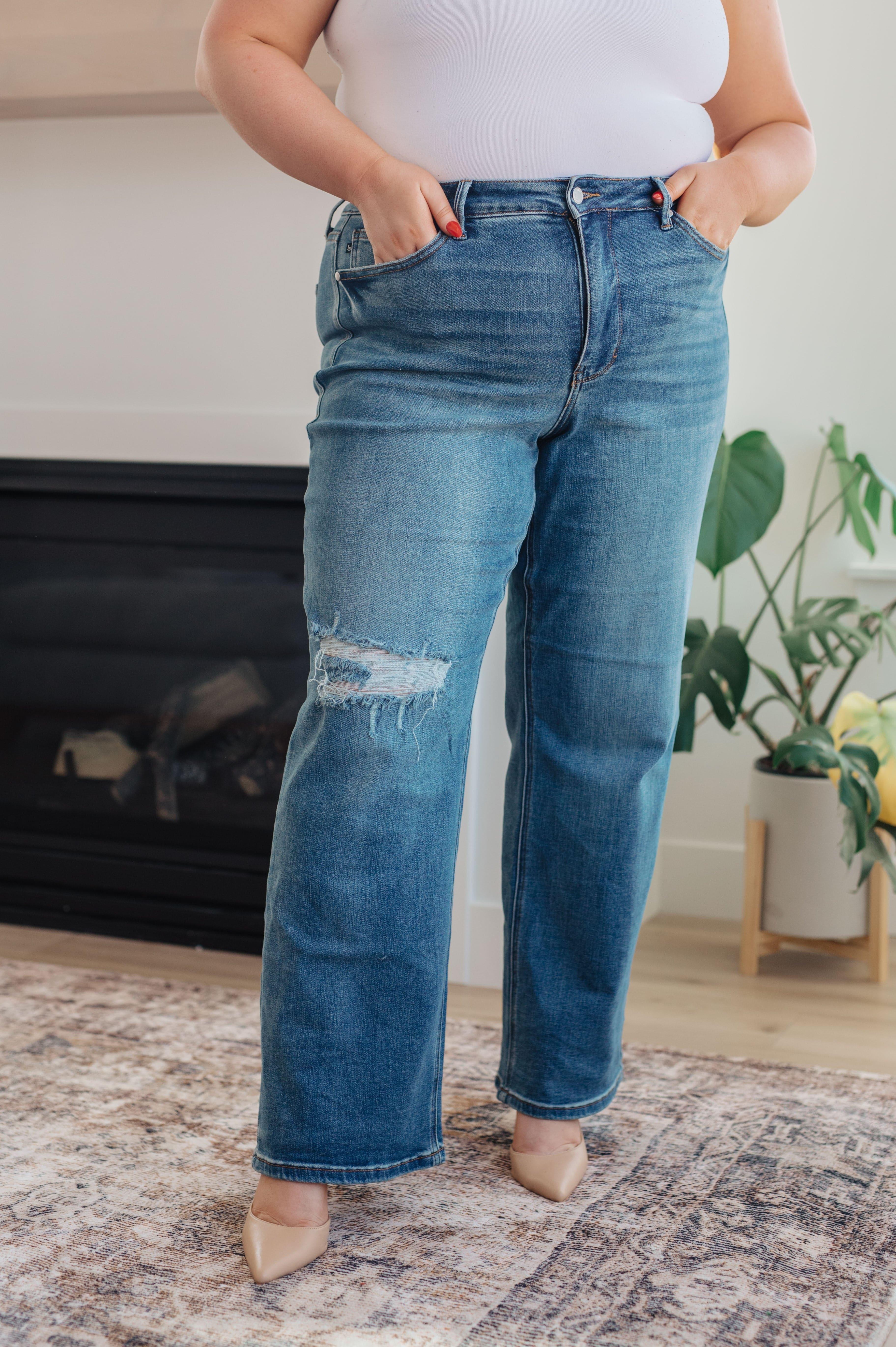 Judy Blue Carrie High Rise Control Top 90's Straight Jeans - SwagglyLife Home & Fashion