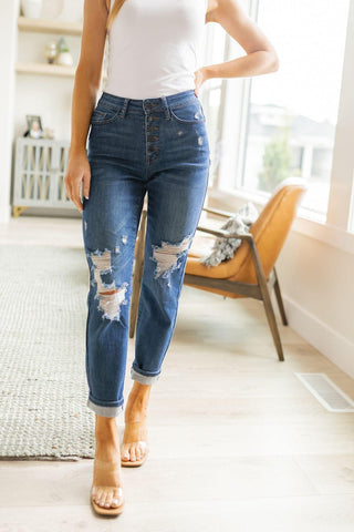 Colt High Rise Button Fly Distressed Boyfriend Jeans - SwagglyLife Home & Fashion