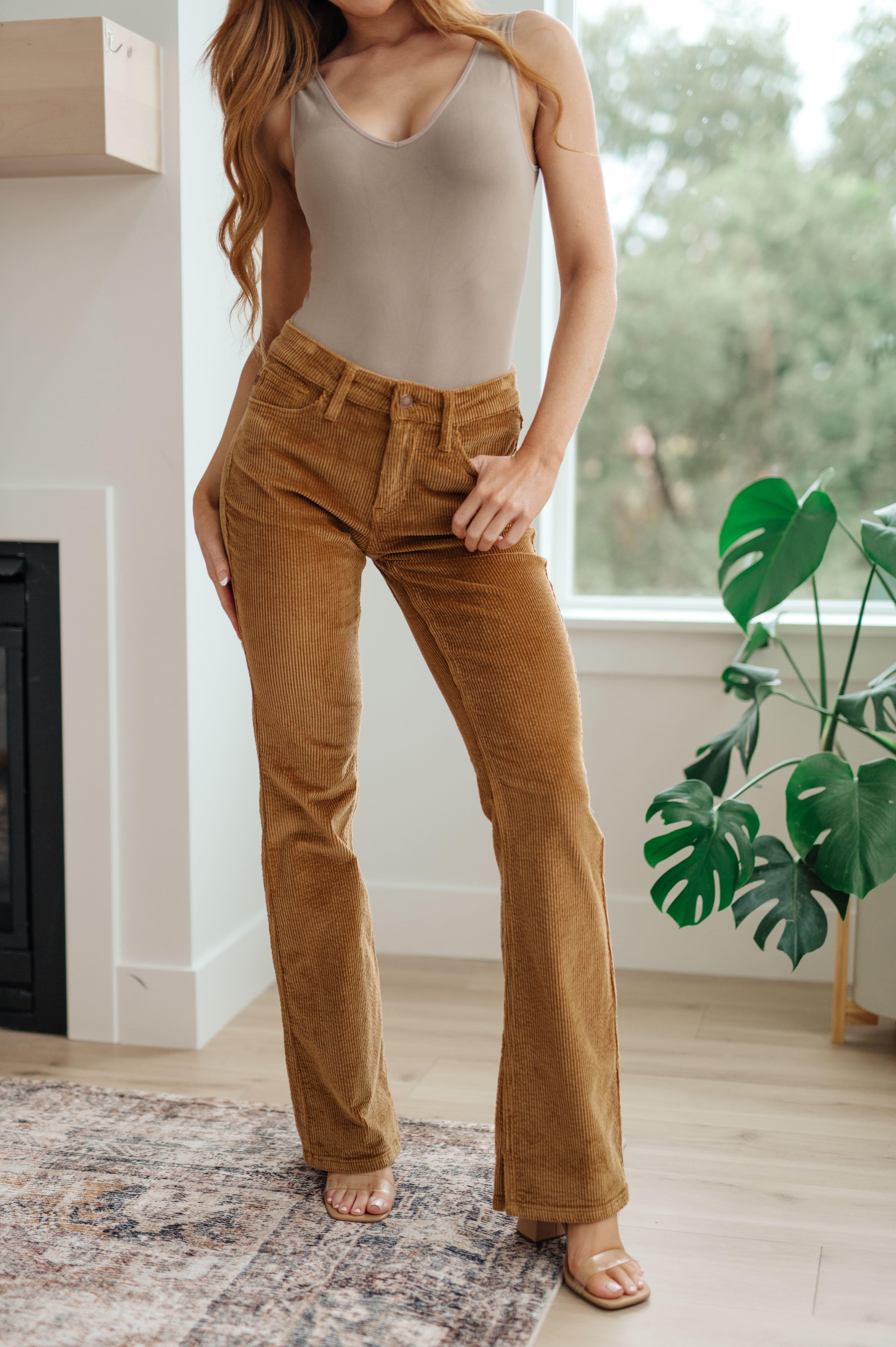 Cordelia Bootcut Corduroy Pants in Camel - SwagglyLife Home & Fashion