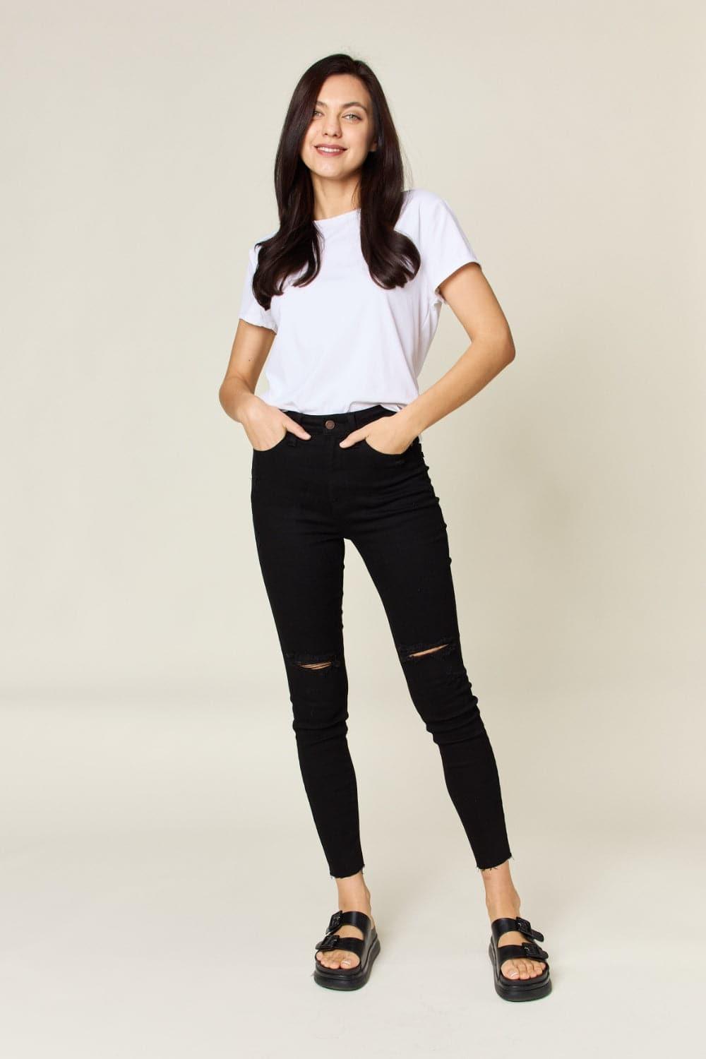 Judy Blue Distressed Tummy Control High Waist Skinny Jeans - SwagglyLife Home & Fashion