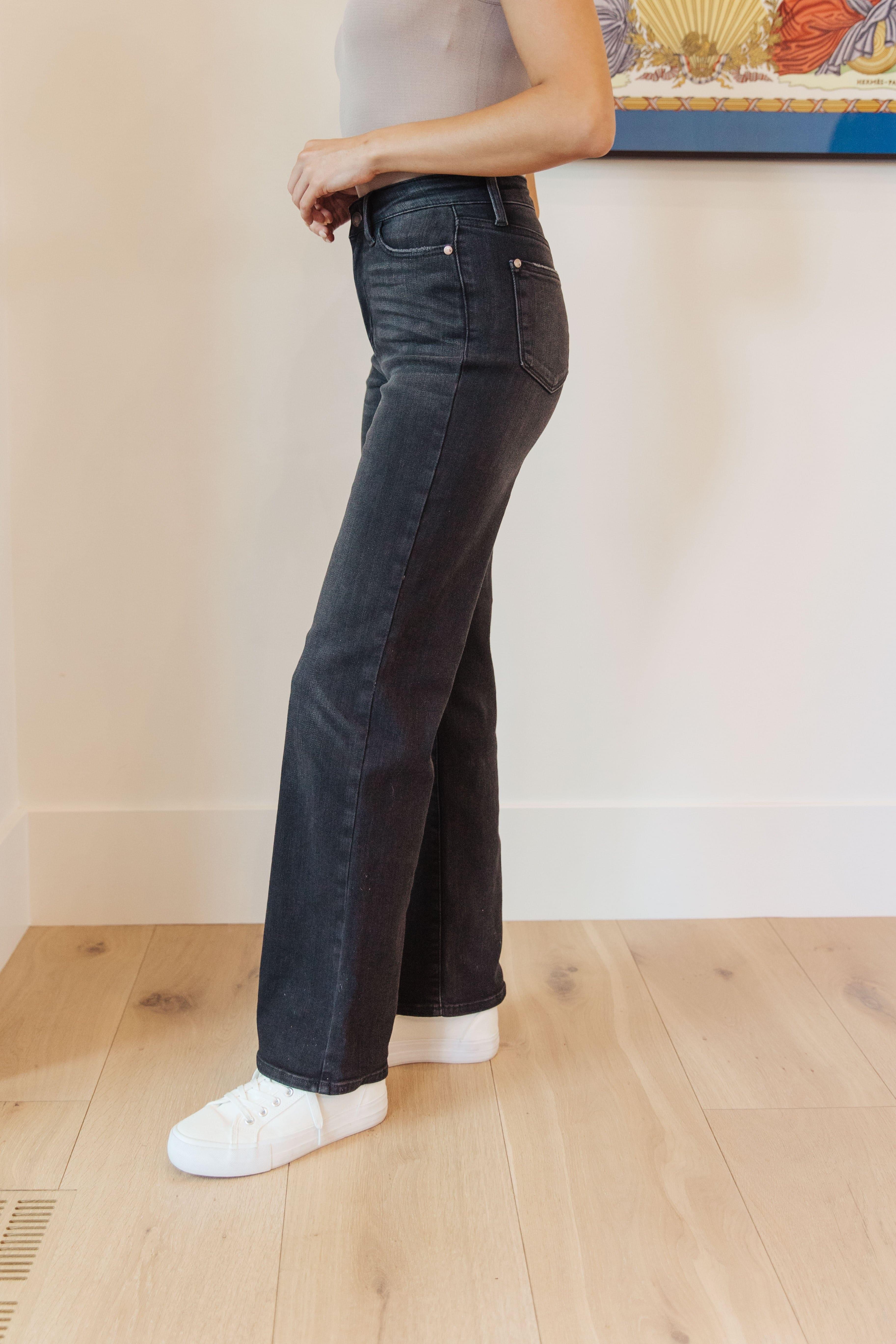 JUDY BLUE Eleanor High Rise Classic Straight Jeans in Washed Black - SwagglyLife Home & Fashion