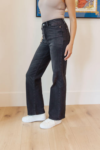 JUDY BLUE Eleanor High Rise Classic Straight Jeans in Washed Black - SwagglyLife Home & Fashion